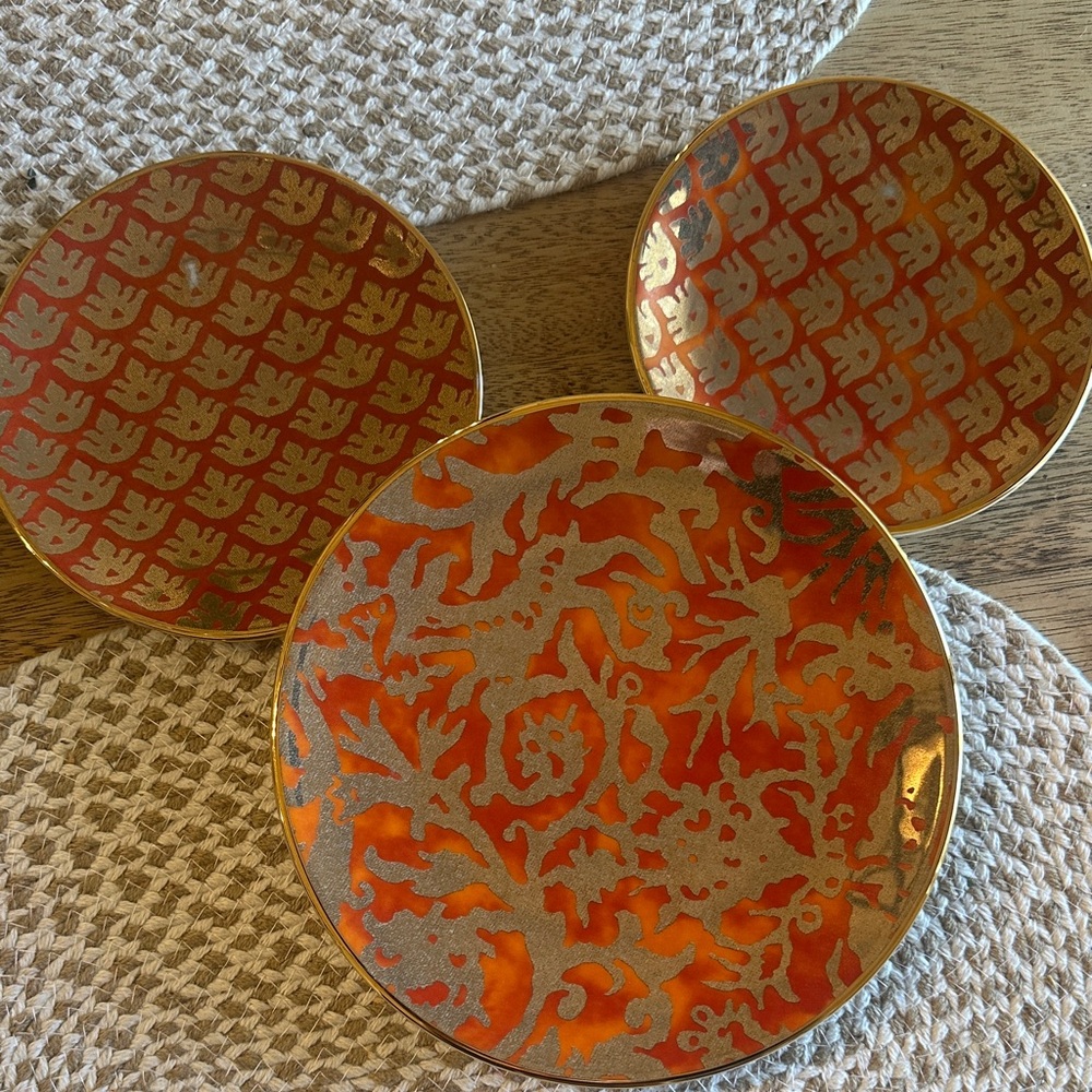 L’OBJET Fortuny Venezia Decorative Gold and Orange canapé dessert plates used